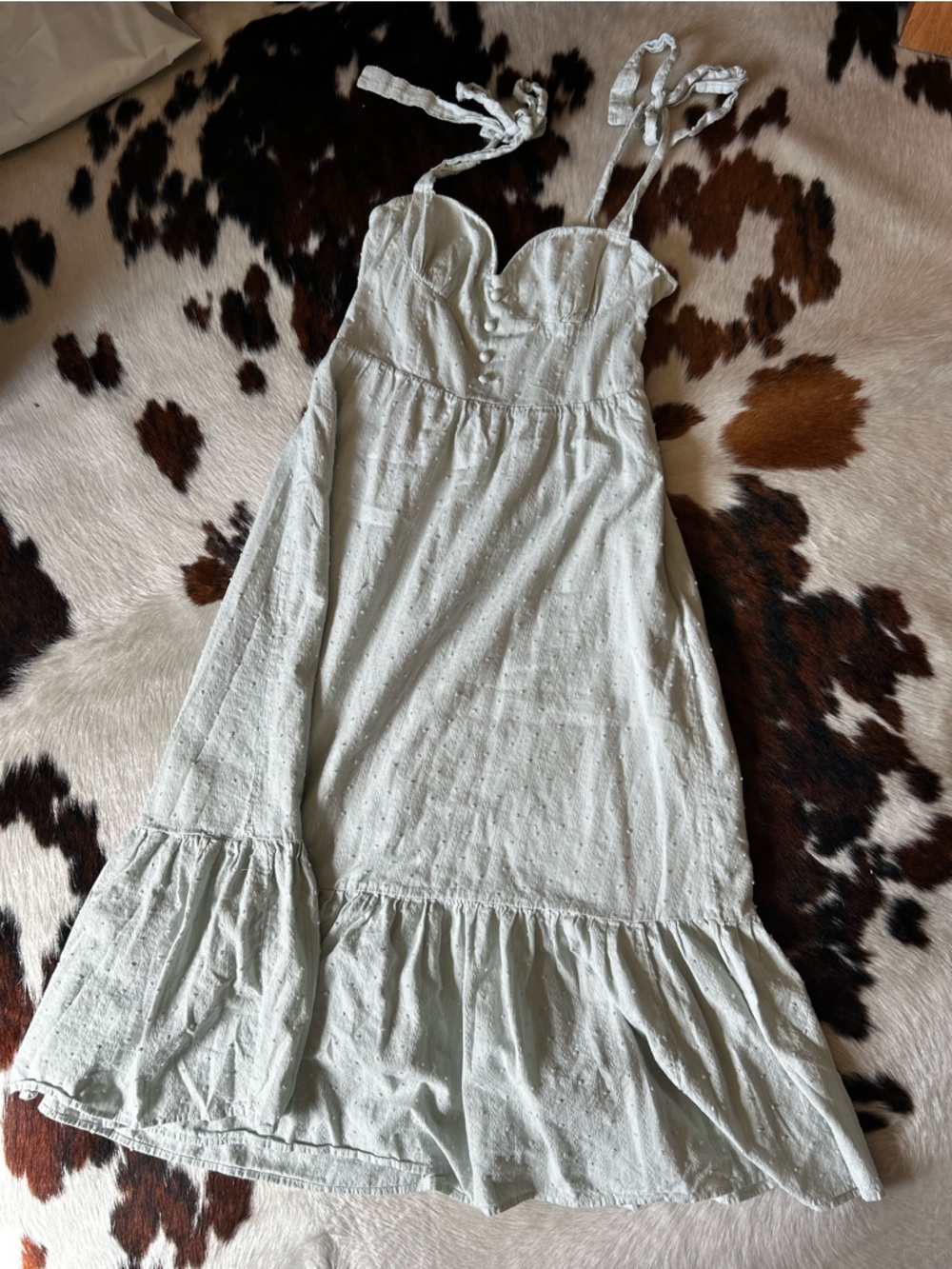 (3 for $25) SHEIN Light Mint Ruffled Midi Dress with Tie-Strap Bodice